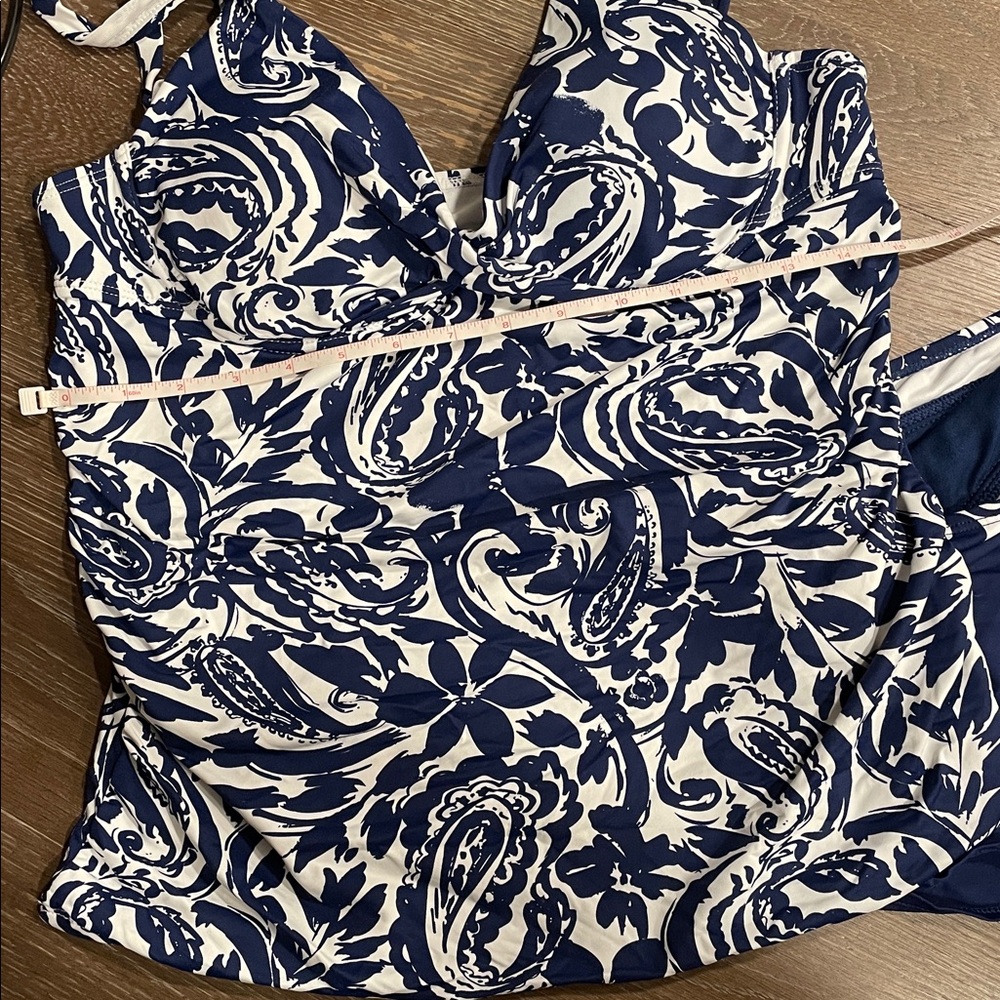 2PC Liz Claiborne Tankini Blue White Patterned Top & Skirt size L - Picture 9 of 11